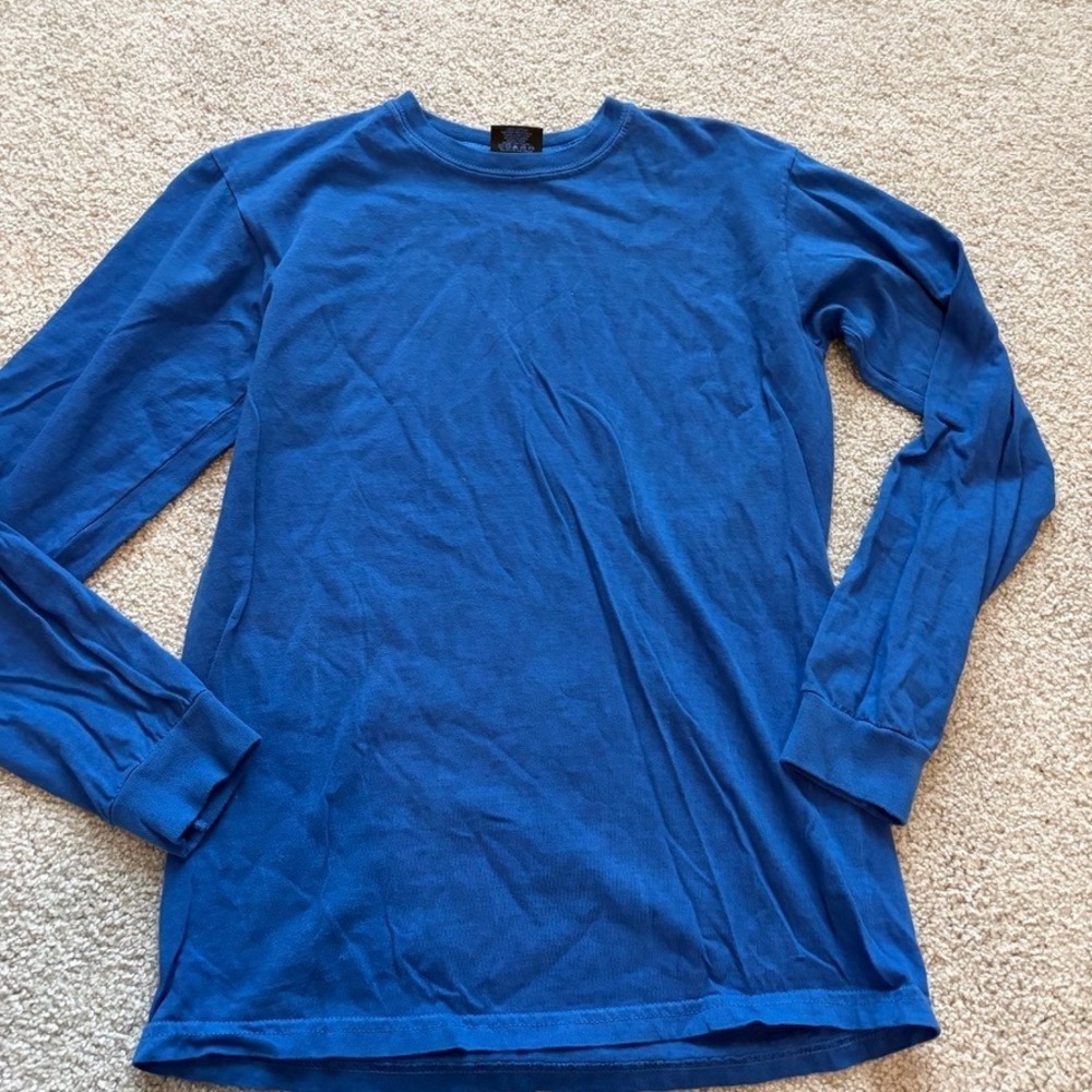 Stussy‎ Solid Long Sleeve Tshirt Mens S Blue Crewneck Plain Streetwear Blank